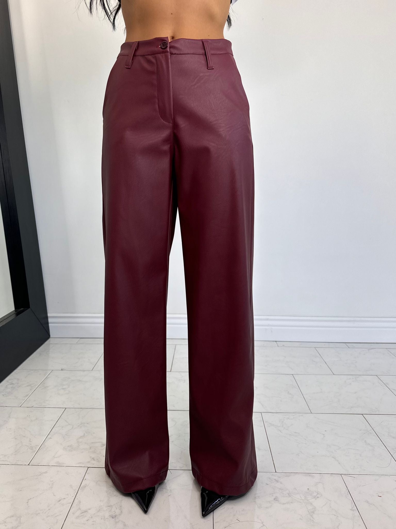 Pantalone ecopelle bordeaux