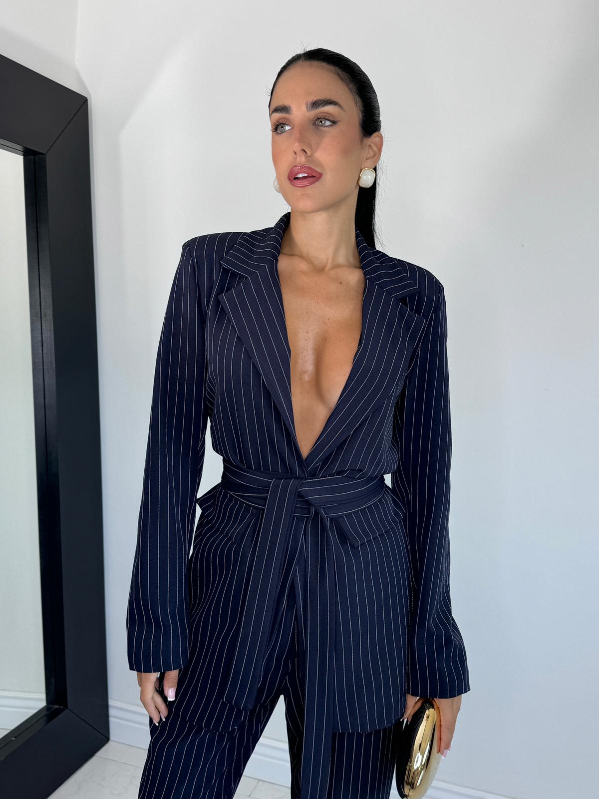 Tailleur gessato blu