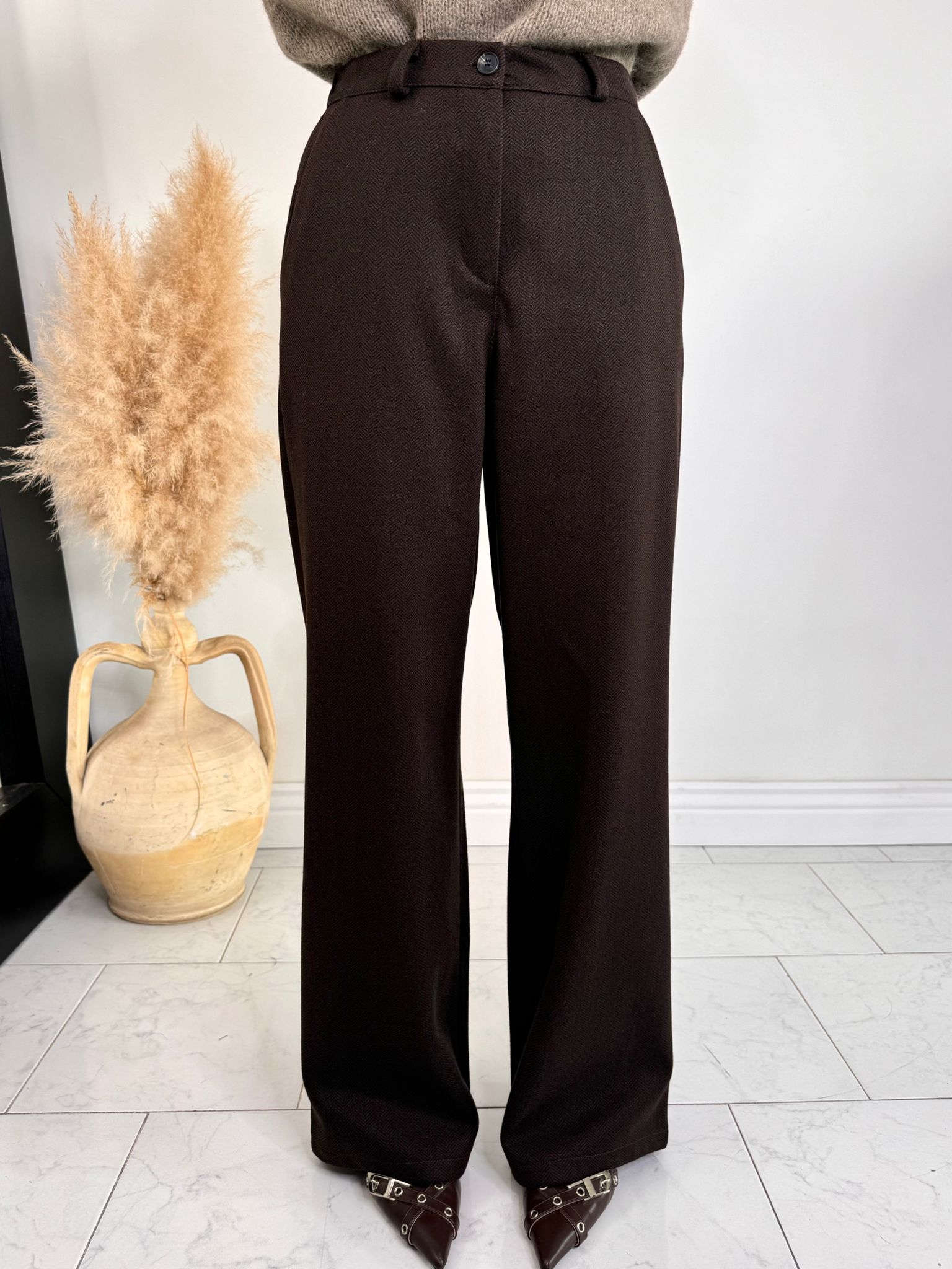 Pantalone lana rasata marrone