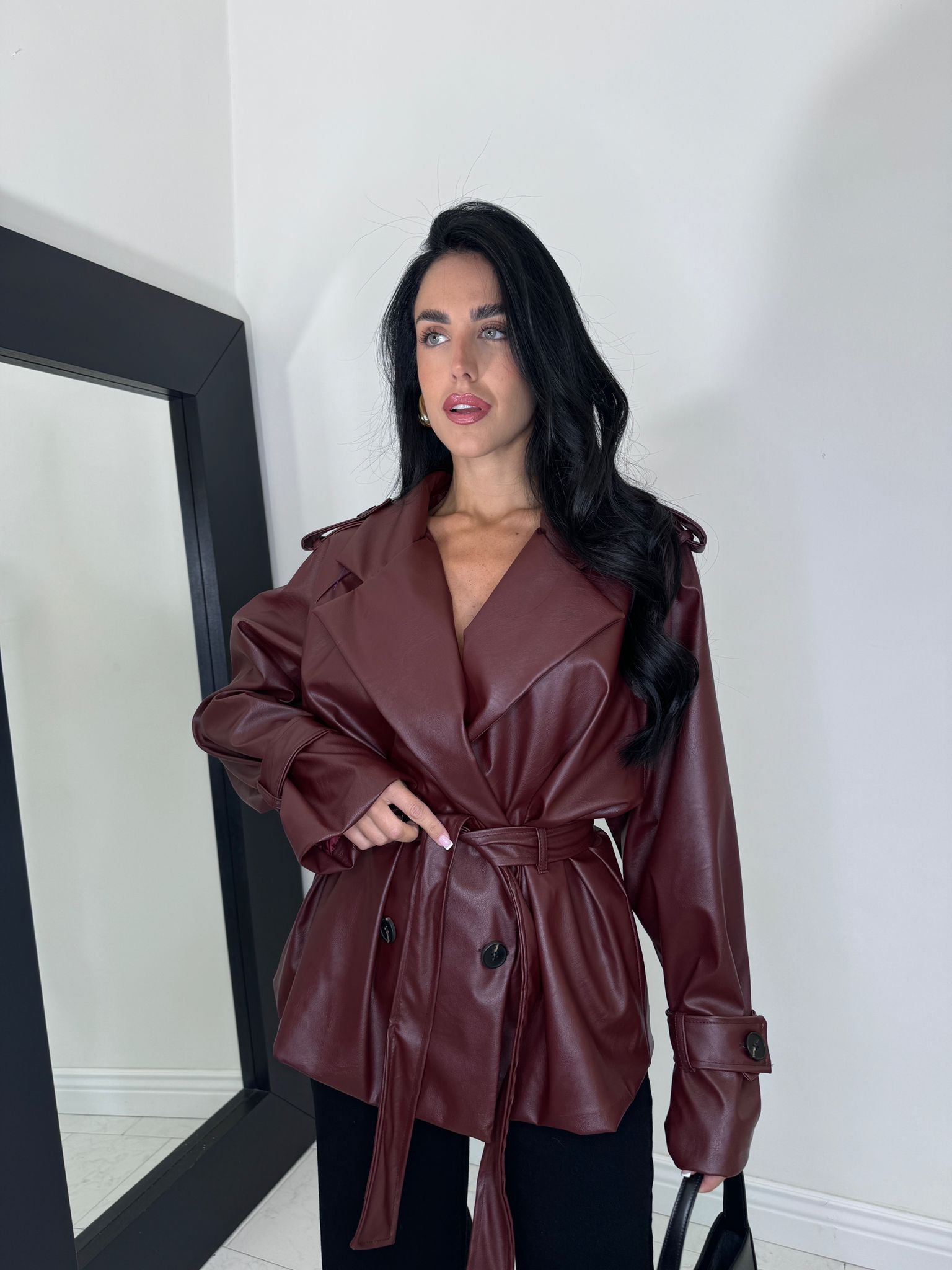 Trench in pelle bordeaux