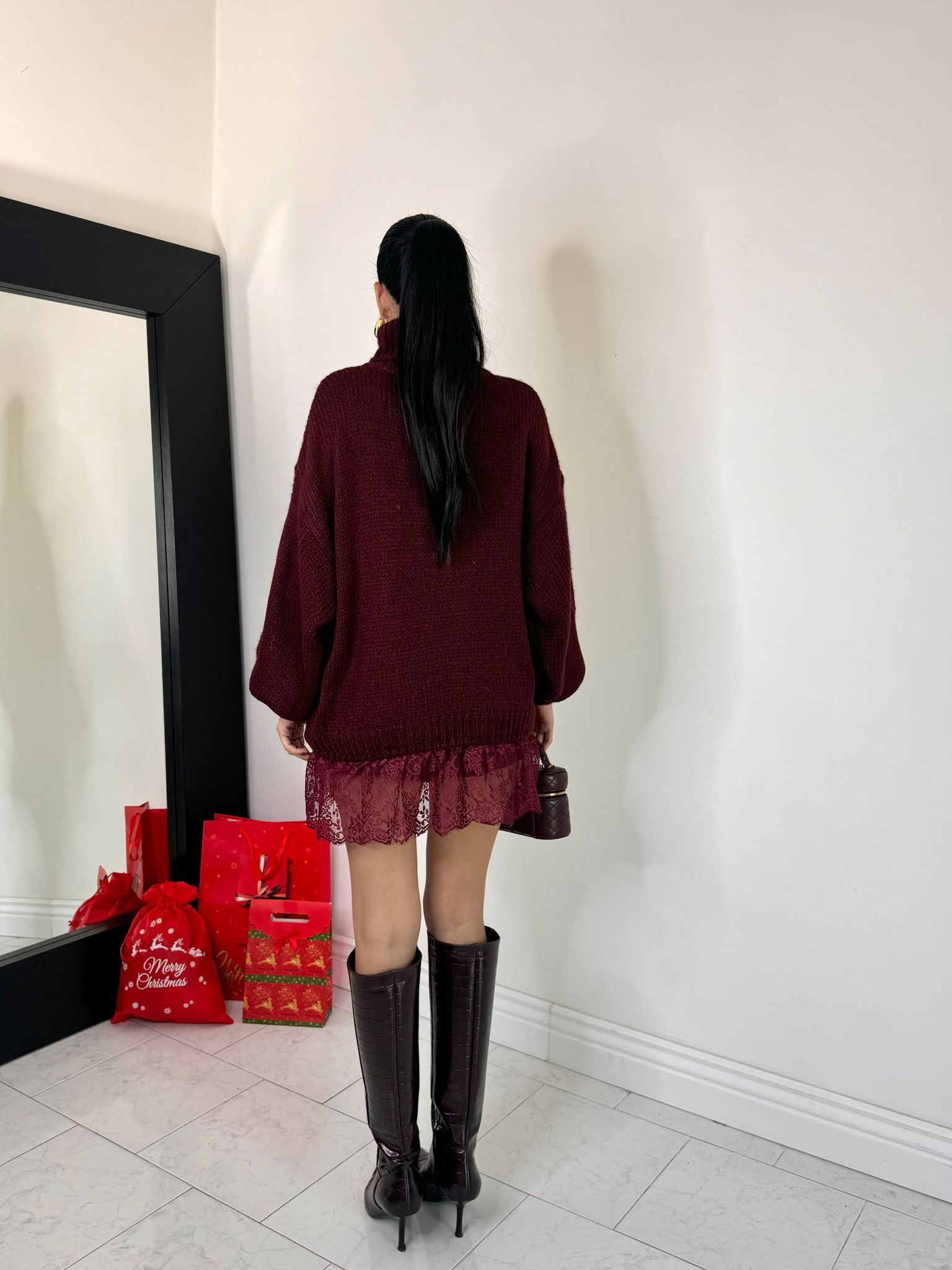 Maglione notte di Natale bordeaux