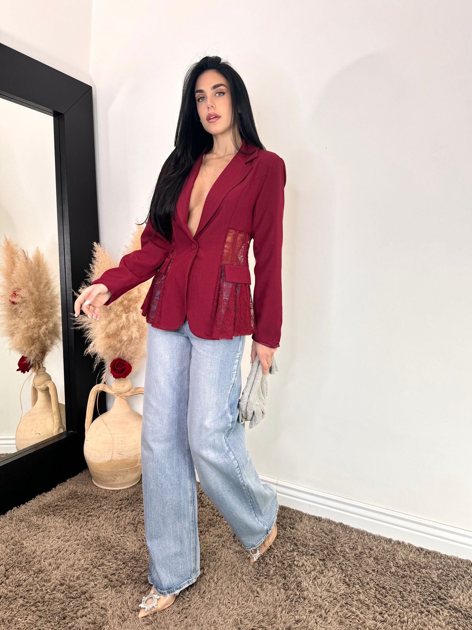 Blazer pizzo bordeaux