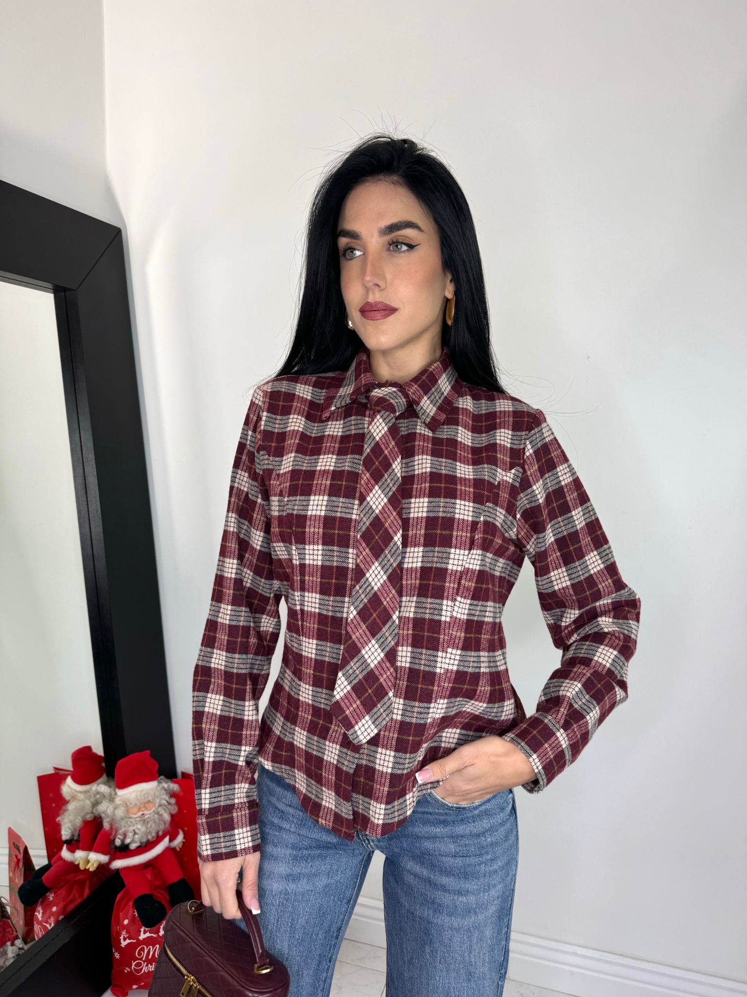 Camicia cravatta bordeaux