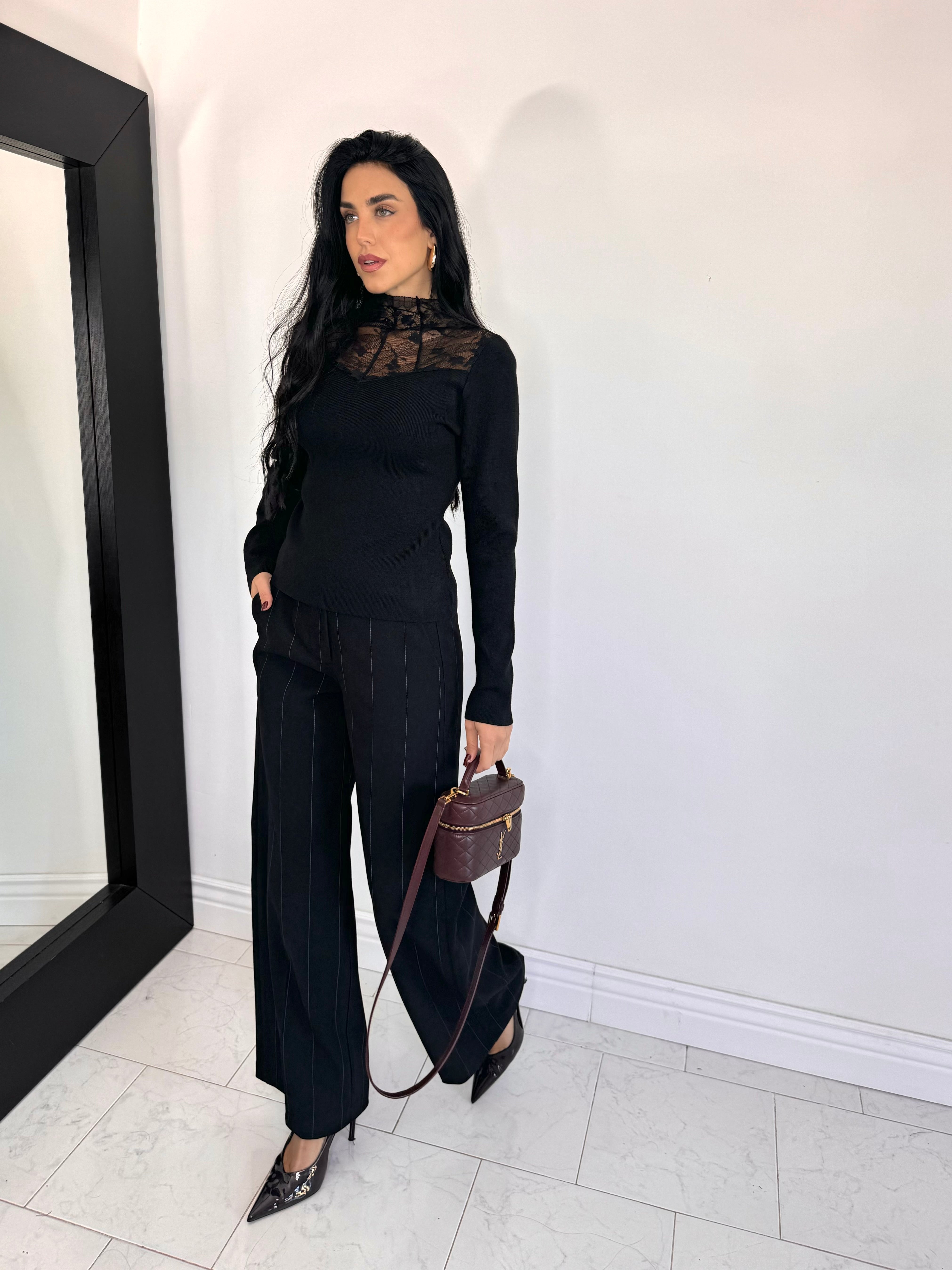 Pantalone winter gessato nero