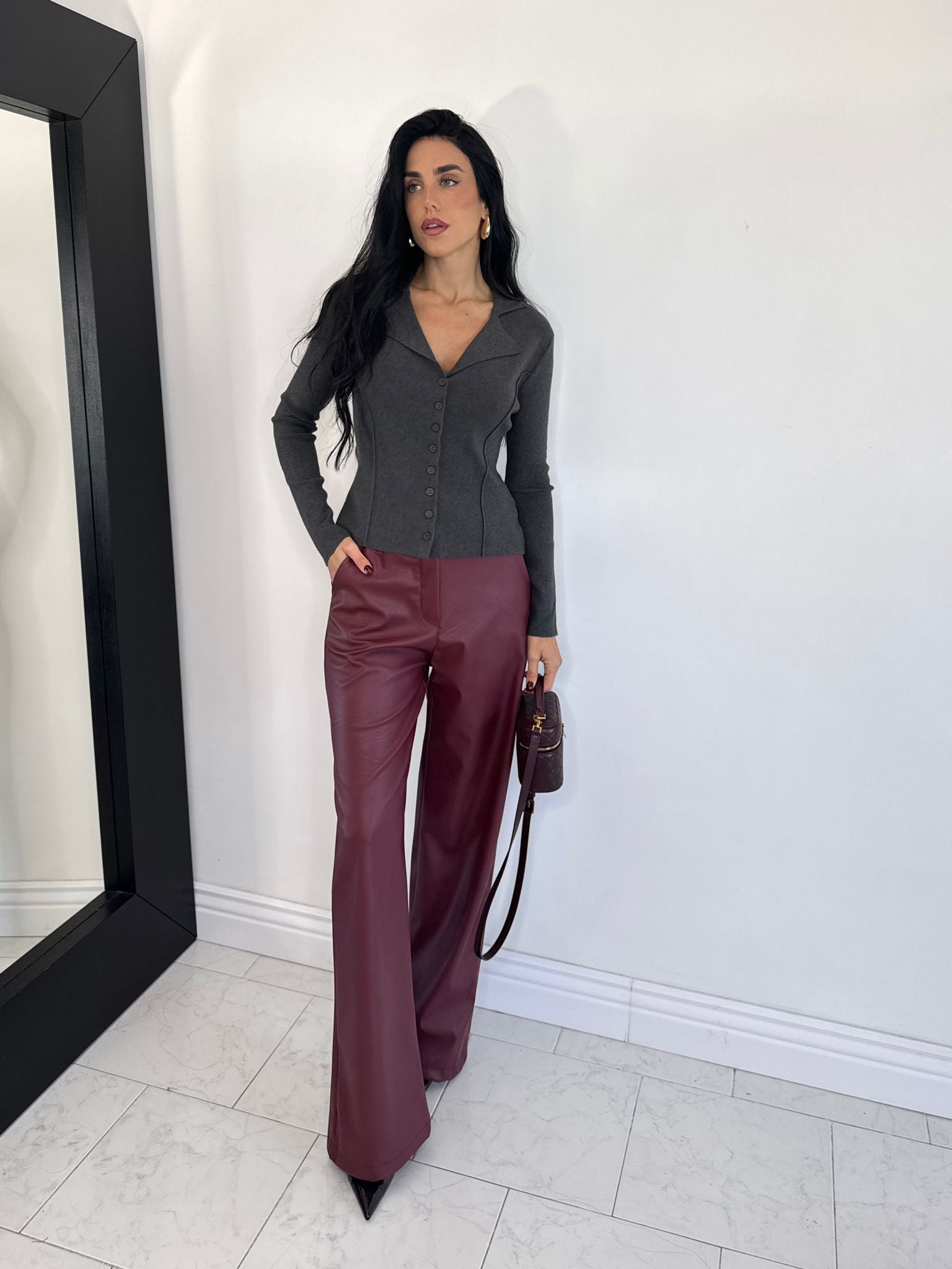 Pantalone ecopelle bordeaux