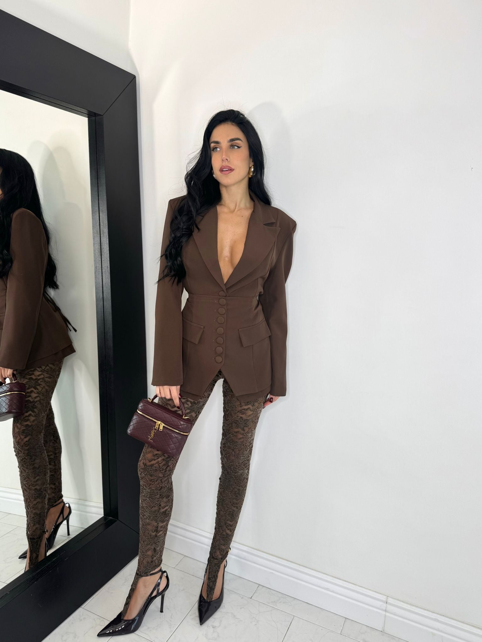 Leggings pizzo marrone