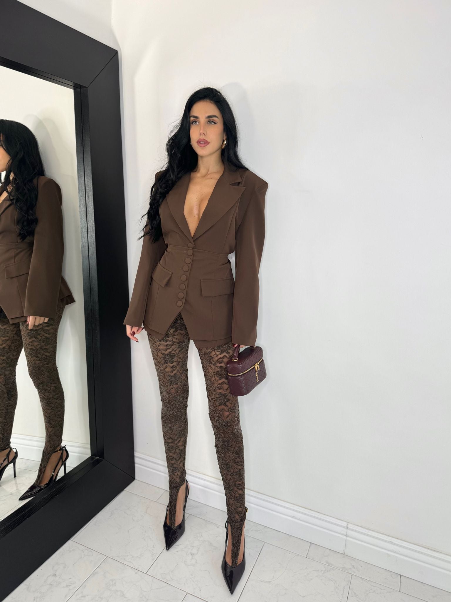 Leggings pizzo marrone