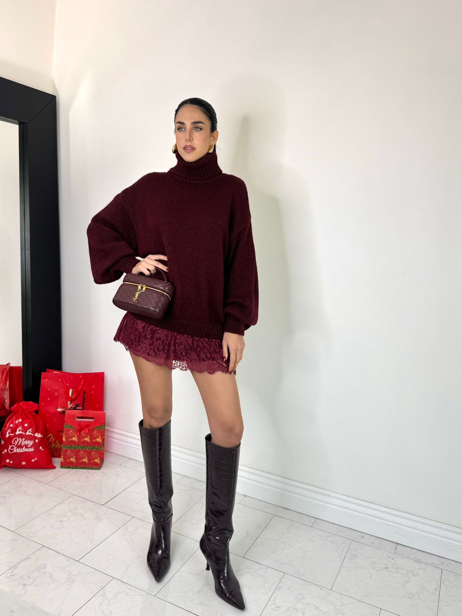 Maglione notte di Natale bordeaux