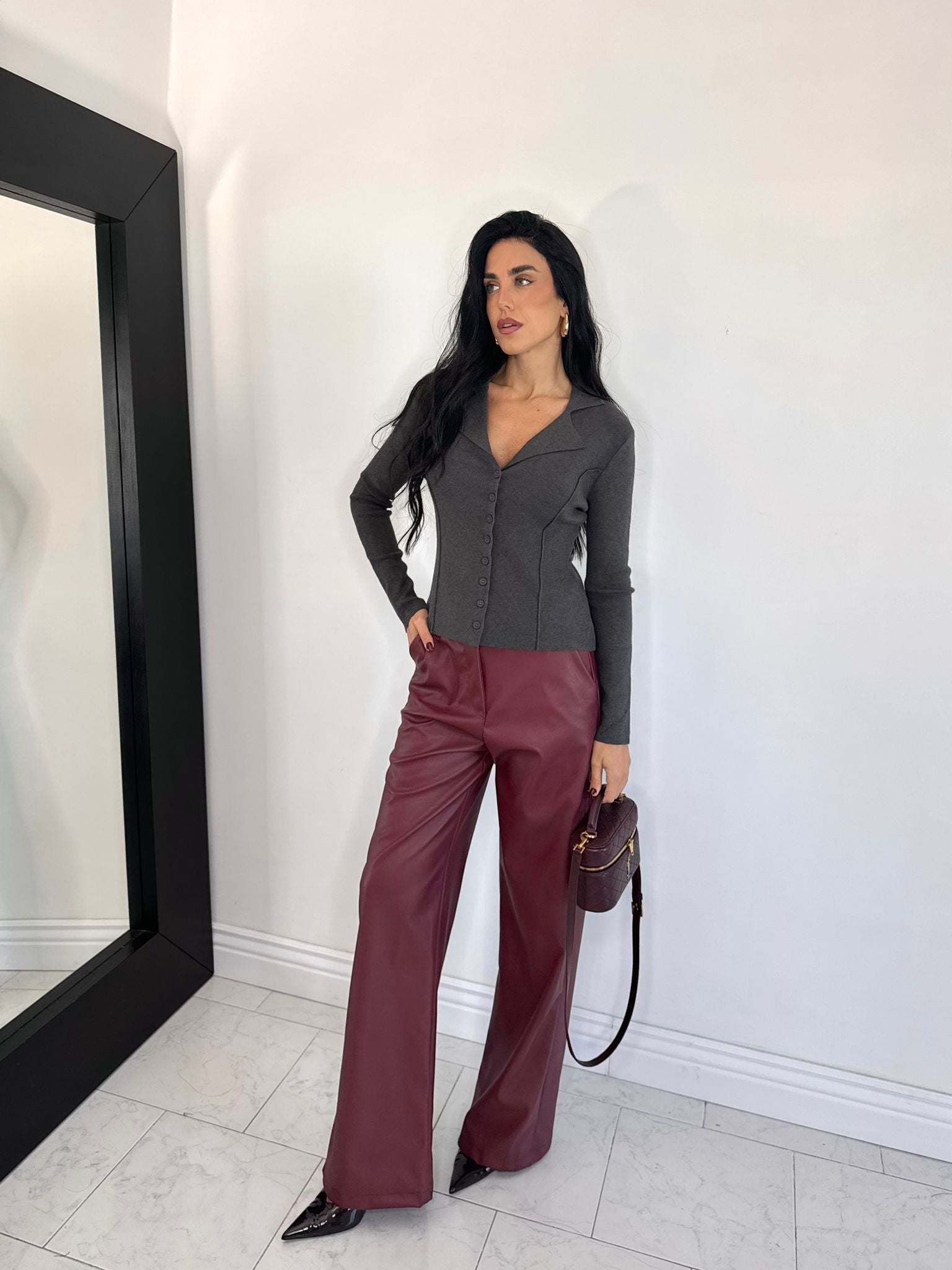 Pantalone ecopelle bordeaux