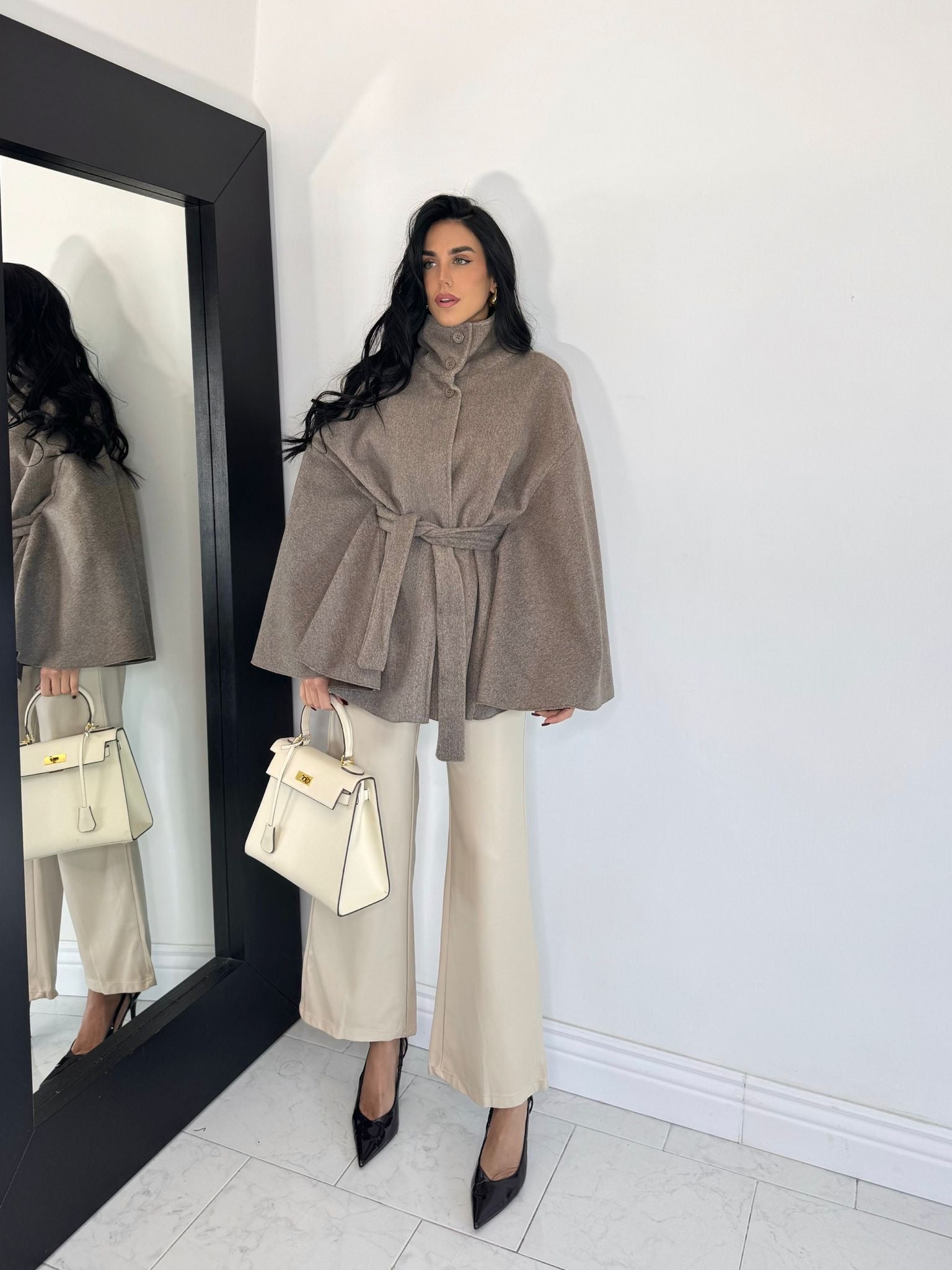 Pantalone ecopelle panna