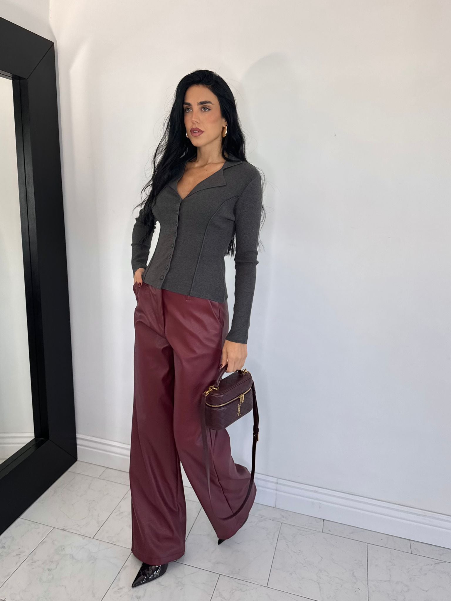 Pantalone ecopelle bordeaux