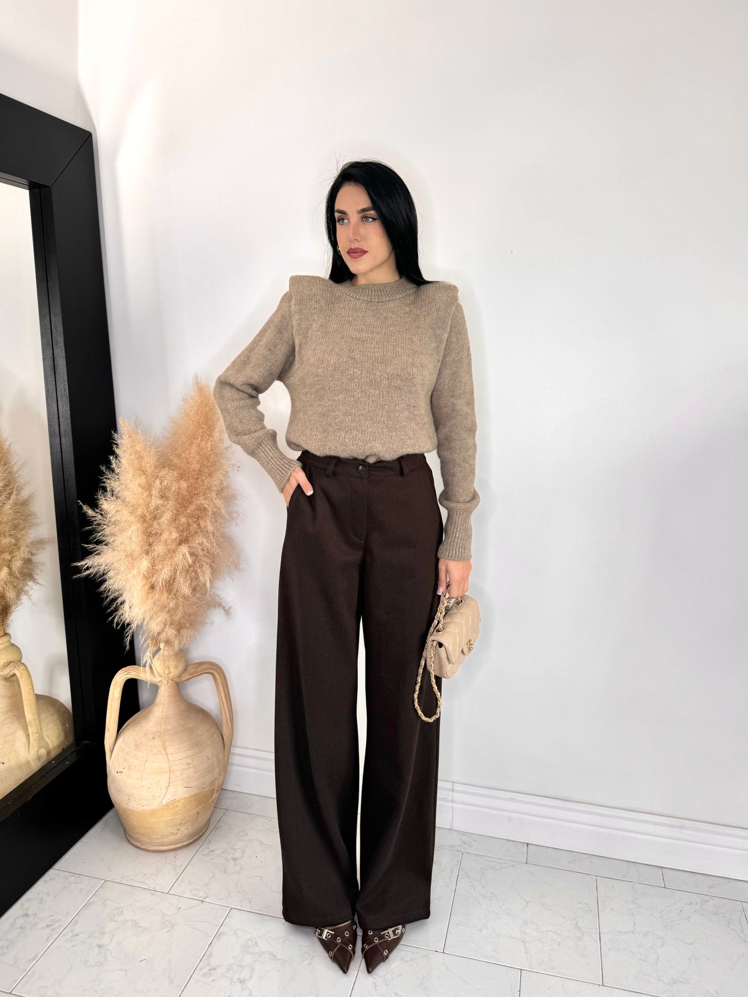 Pantalone lana rasata marrone