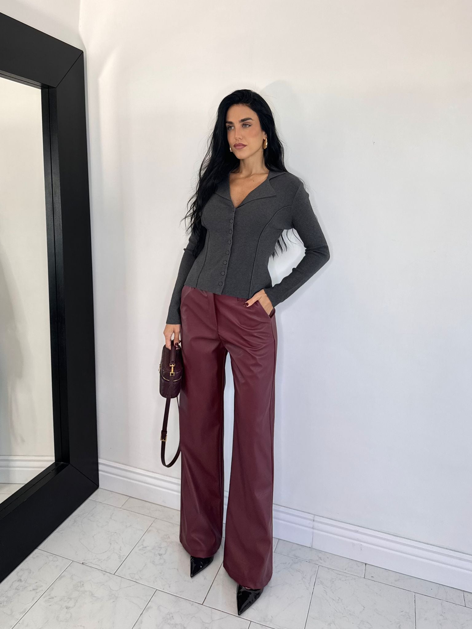 Pantalone ecopelle bordeaux