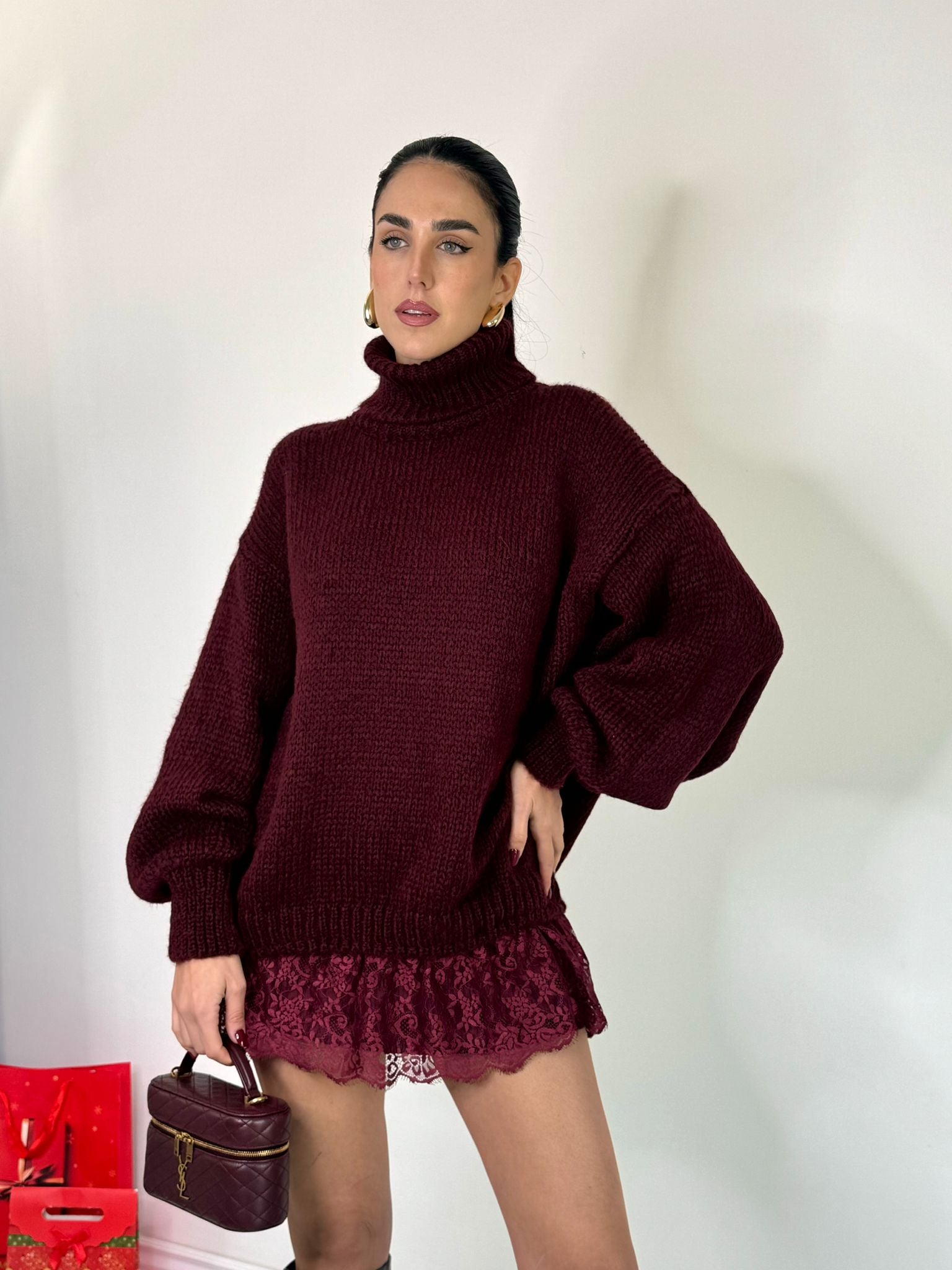 Maglione notte di Natale bordeaux