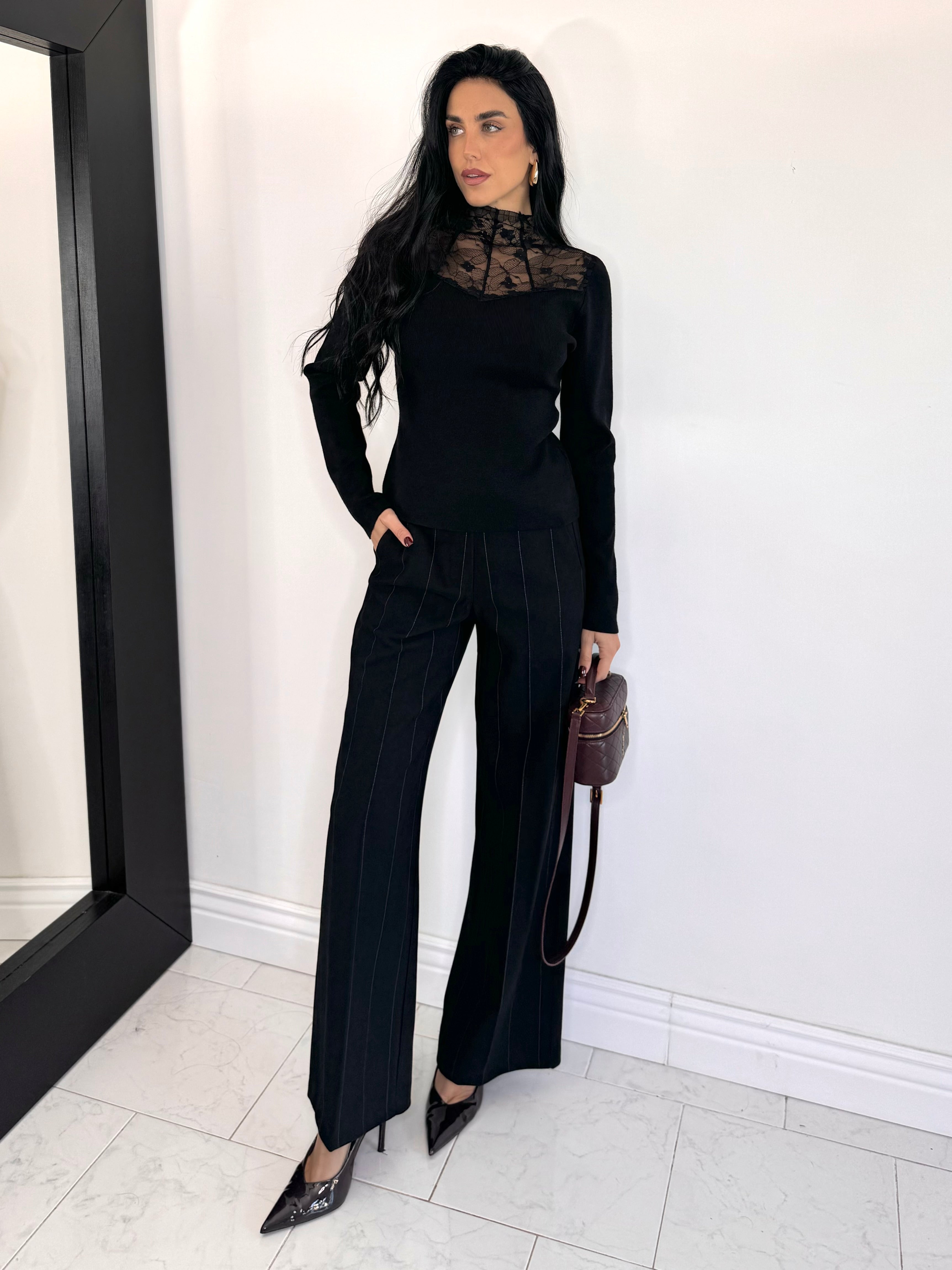 Pantalone winter gessato nero