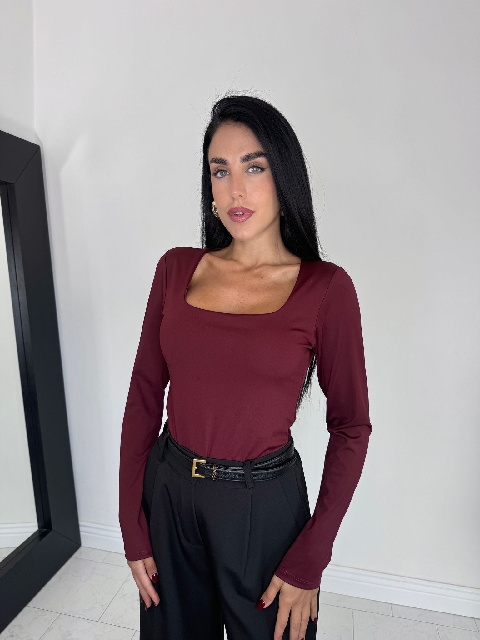 Body scollo quadrato bordeaux