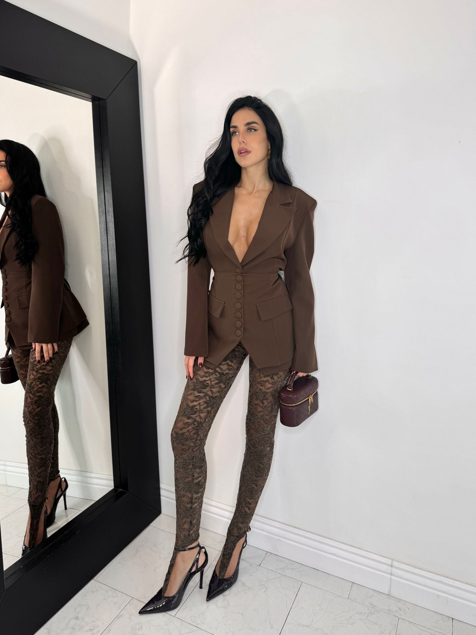 Leggings pizzo marrone