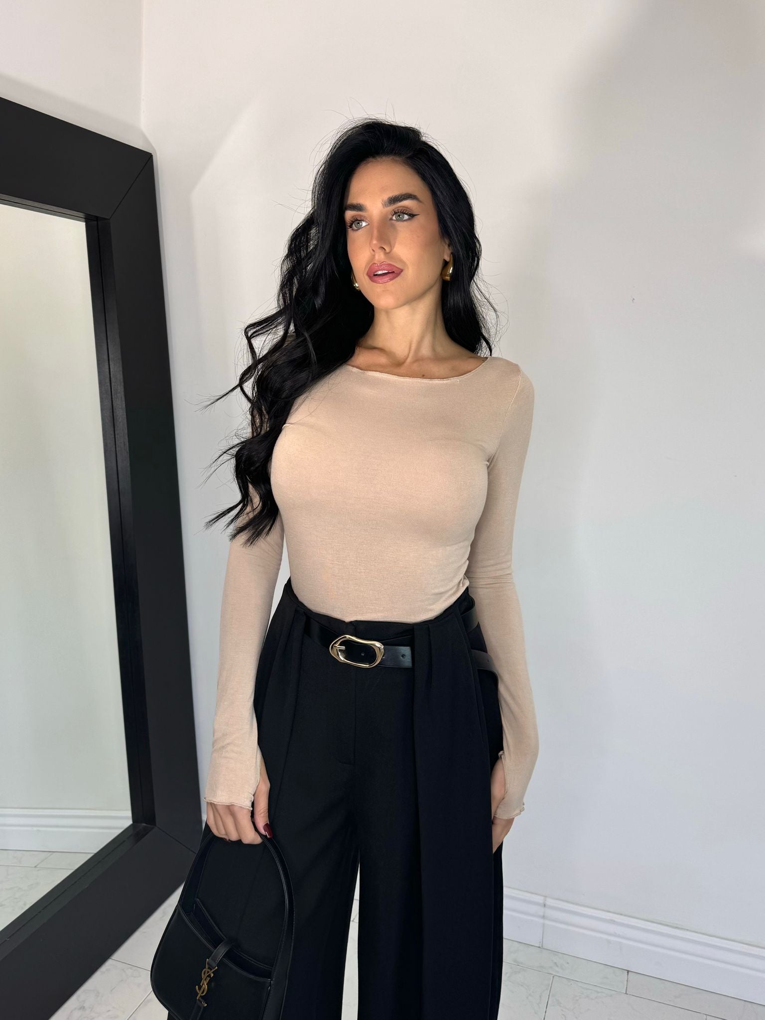 Body scollo rotondo beige