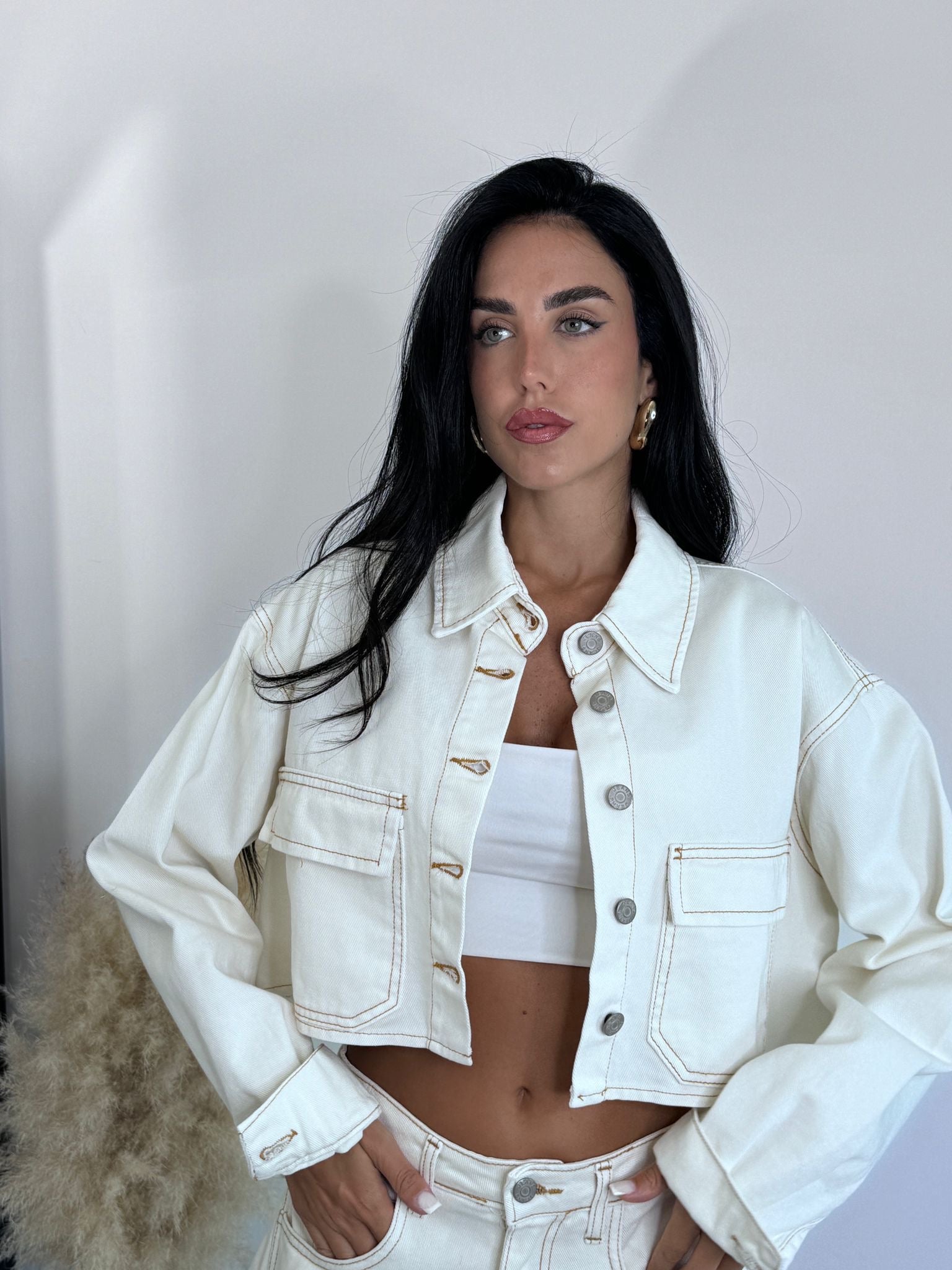 Giubbino crop denim