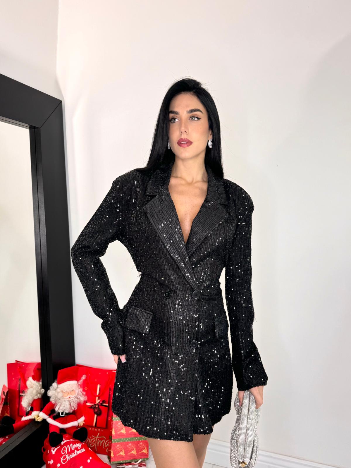 Blazer dress paillettes nero