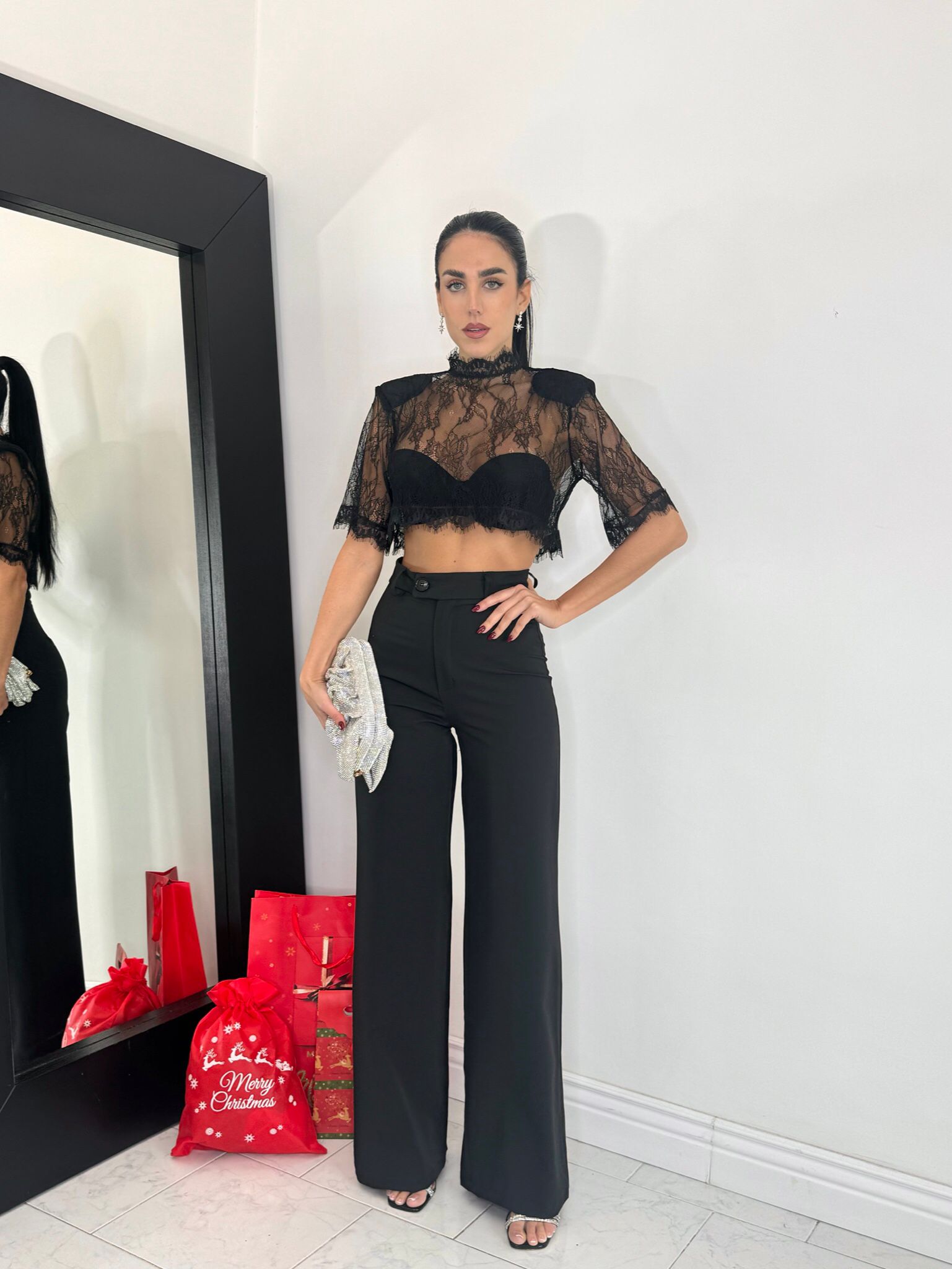 Maglia crop in pizzo