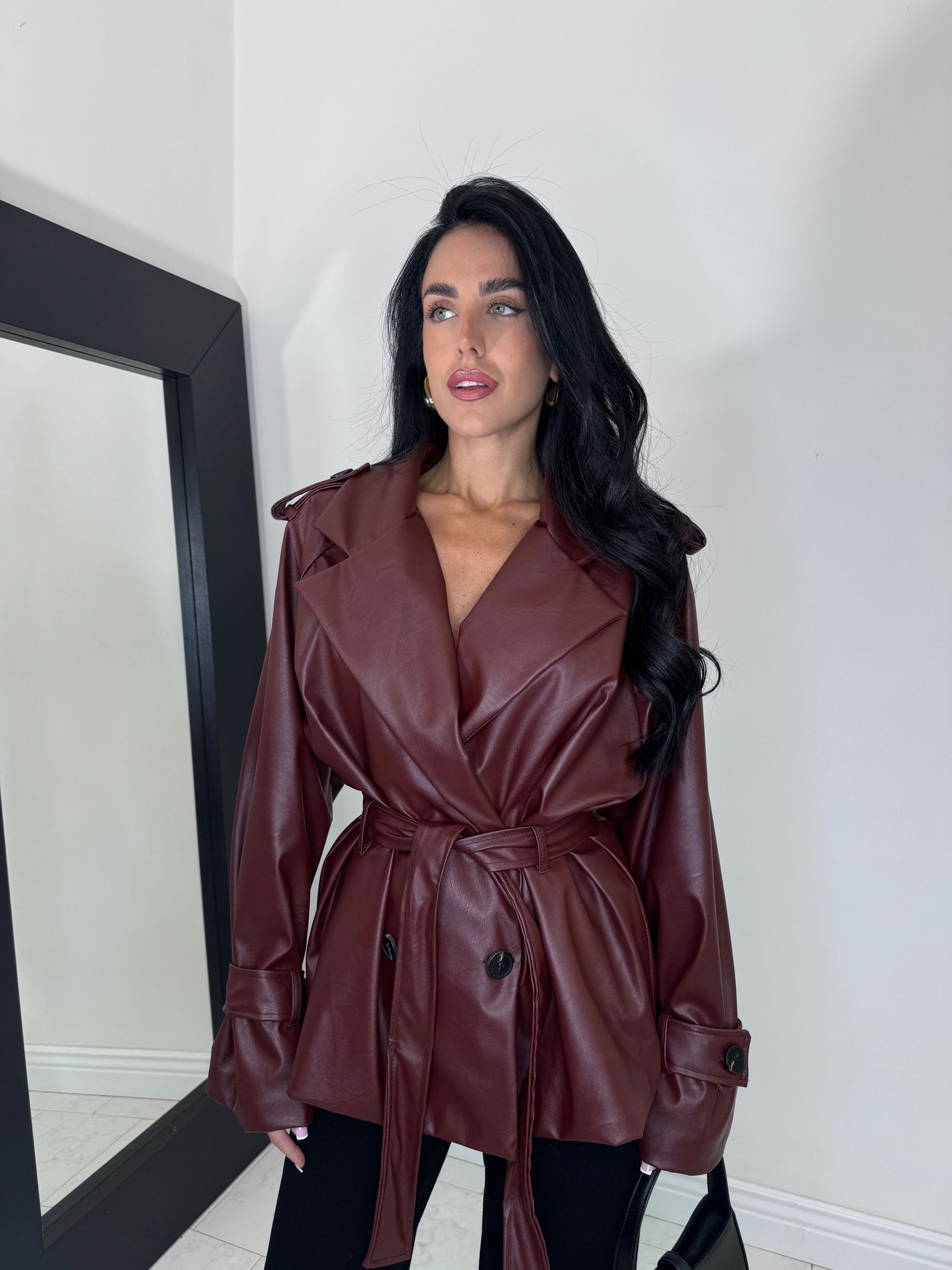 Trench in pelle bordeaux