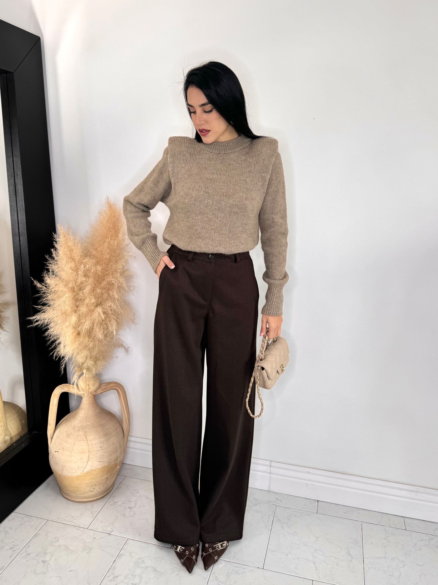 Pantalone lana rasata marrone