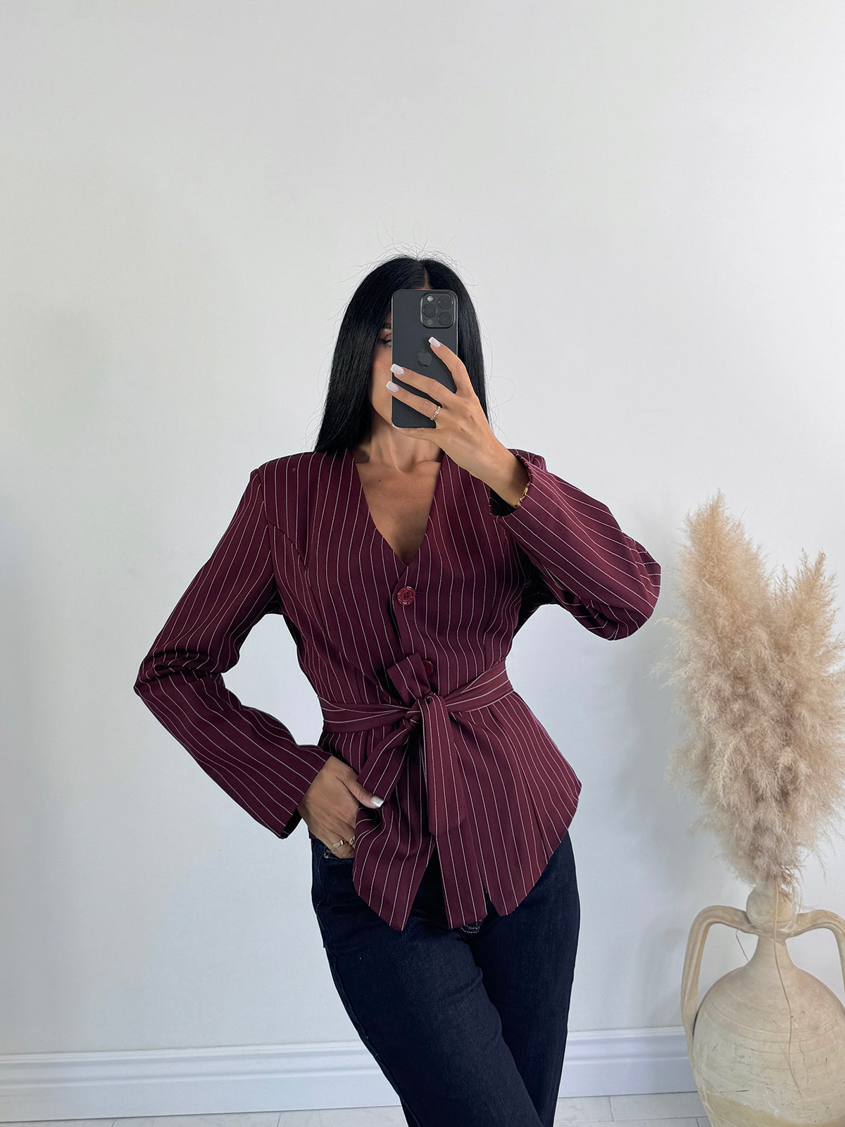 Giacca gessata bordeaux